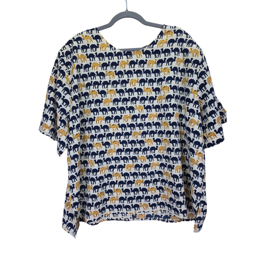 Vintage Maggie Barnes Camel Print Womens‎ Shirt Size 28W Animal Print Boxy Boho
